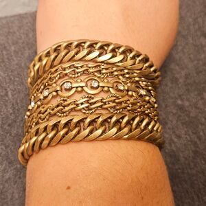 Juicy Couture Gold Multiple Bangle Bracelet Multi Chain Strand White Rhinestone